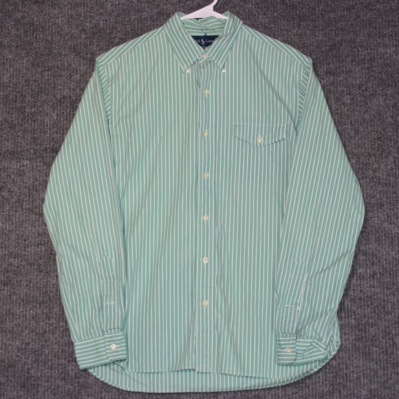 Ralph Lauren Custom Fit Mens Medium Green Stripe Button Down Shirt - Picture 1 of 7